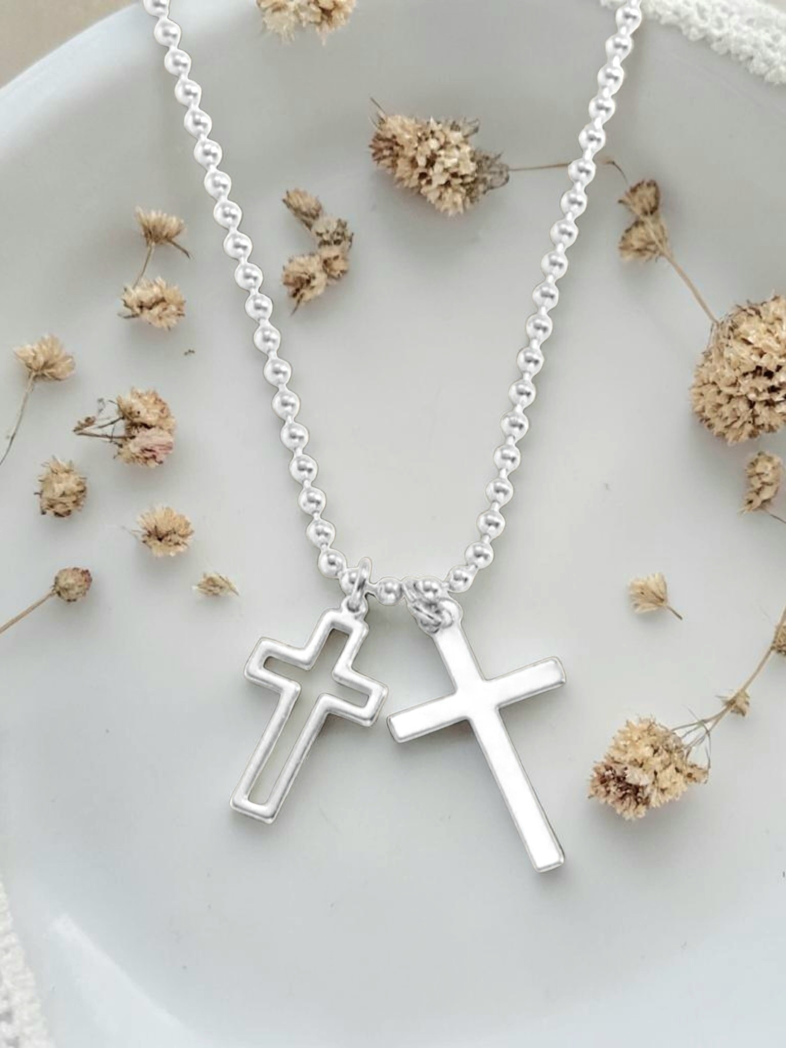 Double Cross Pendant Necklace - Silver